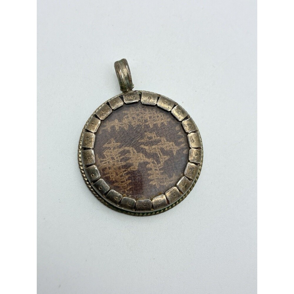 Antique Textile Mourning Pendant Sterling Silver Tested 1.5” READ 19th Century?